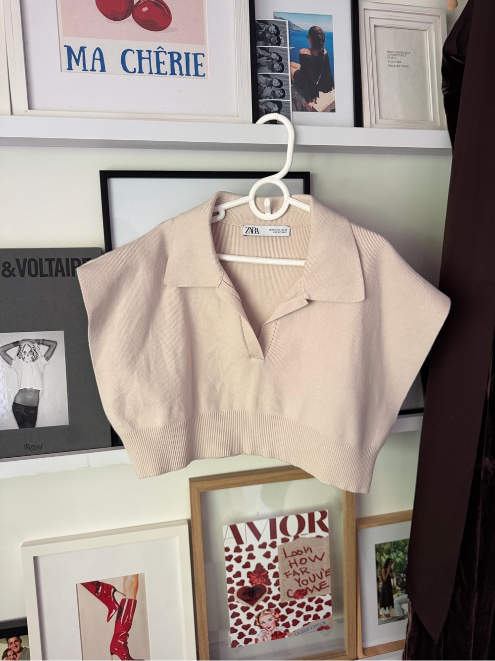 ZARA Cream Collared Knit Crop Top